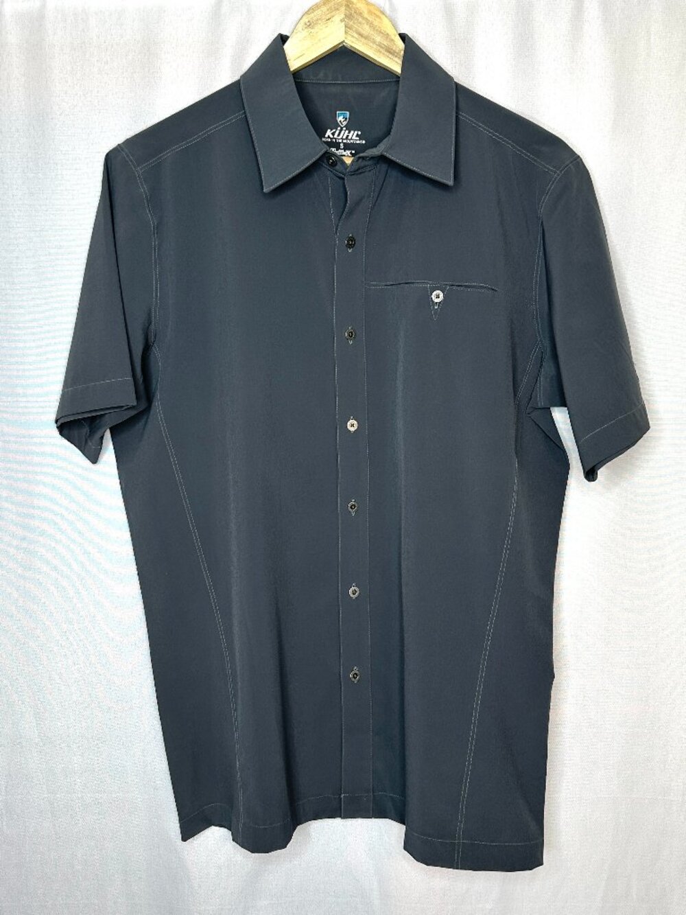 Kuhl Tufflex Buttondown Short Sleeve Gray Shirt, Small Outdoor Hiking Gorpcore